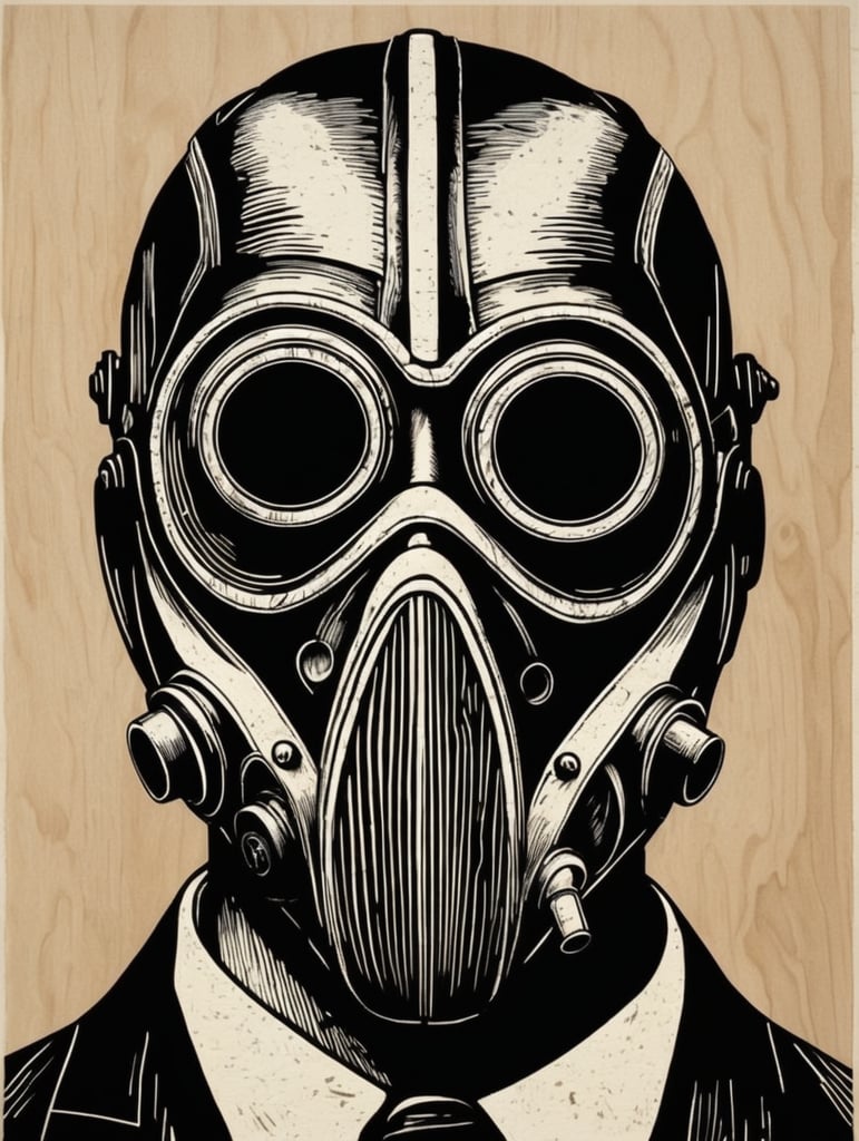 Woodcut, Plague mask, black and white, bold lines