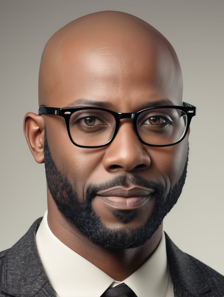 Bald headed black man wearing glasses Without beards