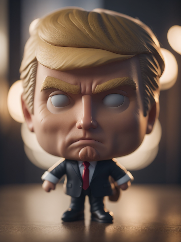 Intricate portrait of 3d render of funko pop of Donald Trump, whole wide shot