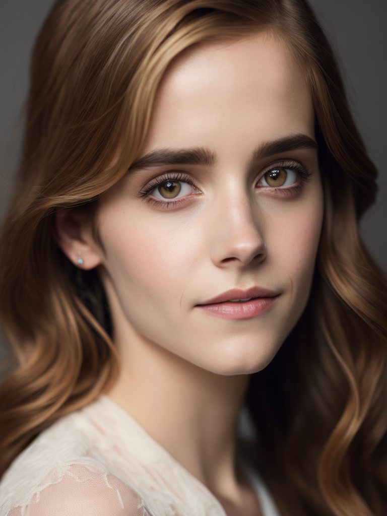Portrait of Emma Watson, ultra realistic, Long hair, detailed background