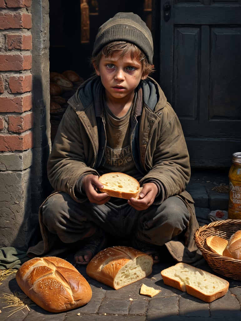 A young homeless child was hungry and asked for some bread