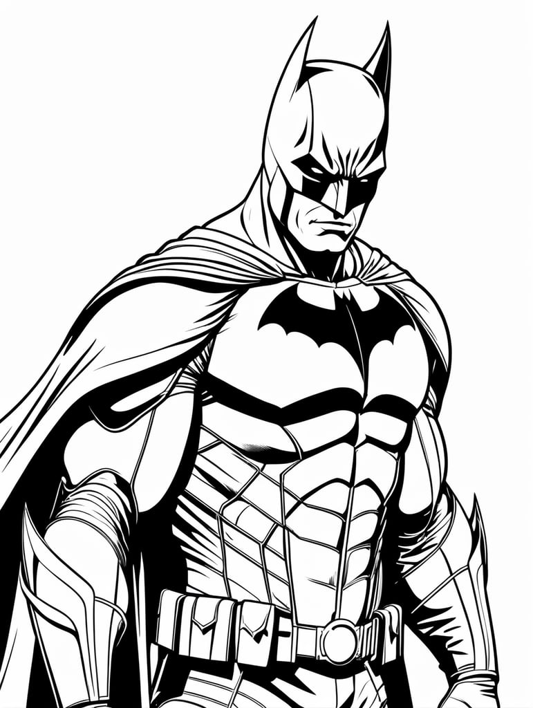 Batman, in the style of basic simple line art vector comic art on white background