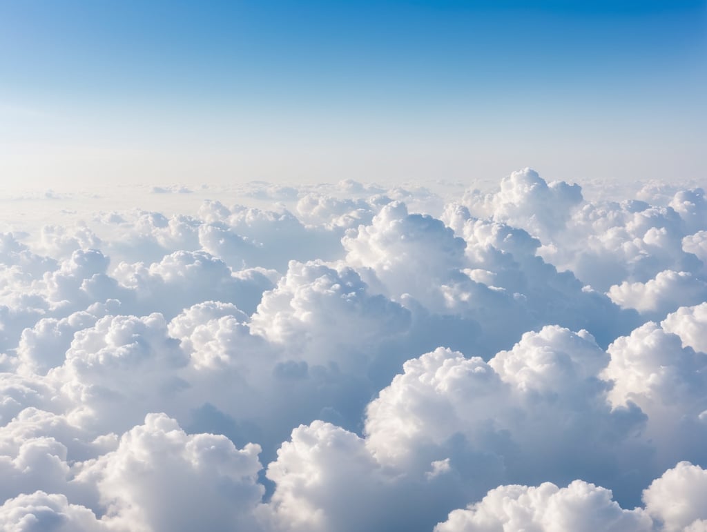 High nature view large white clouds on soft sky background in the morning, View of white cloudy on the plane.