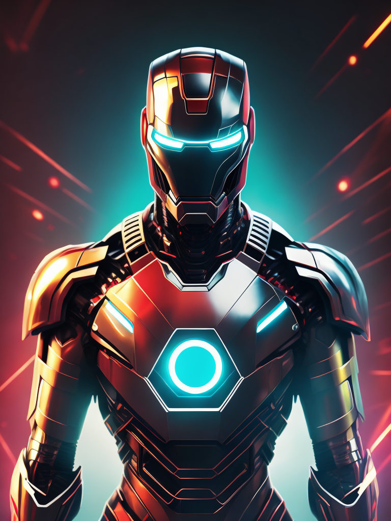 (((Chrome))) Ironman, Daft Punk style, ((laser)), light, neon, smoky