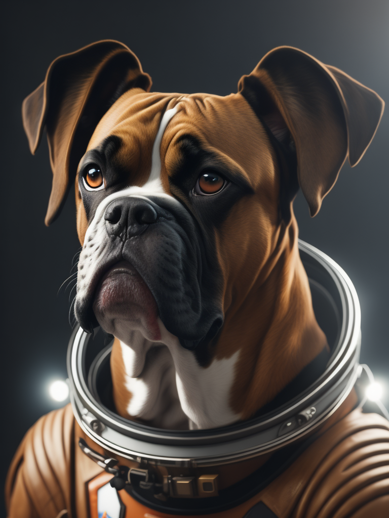 boxer dog wearing a space suit