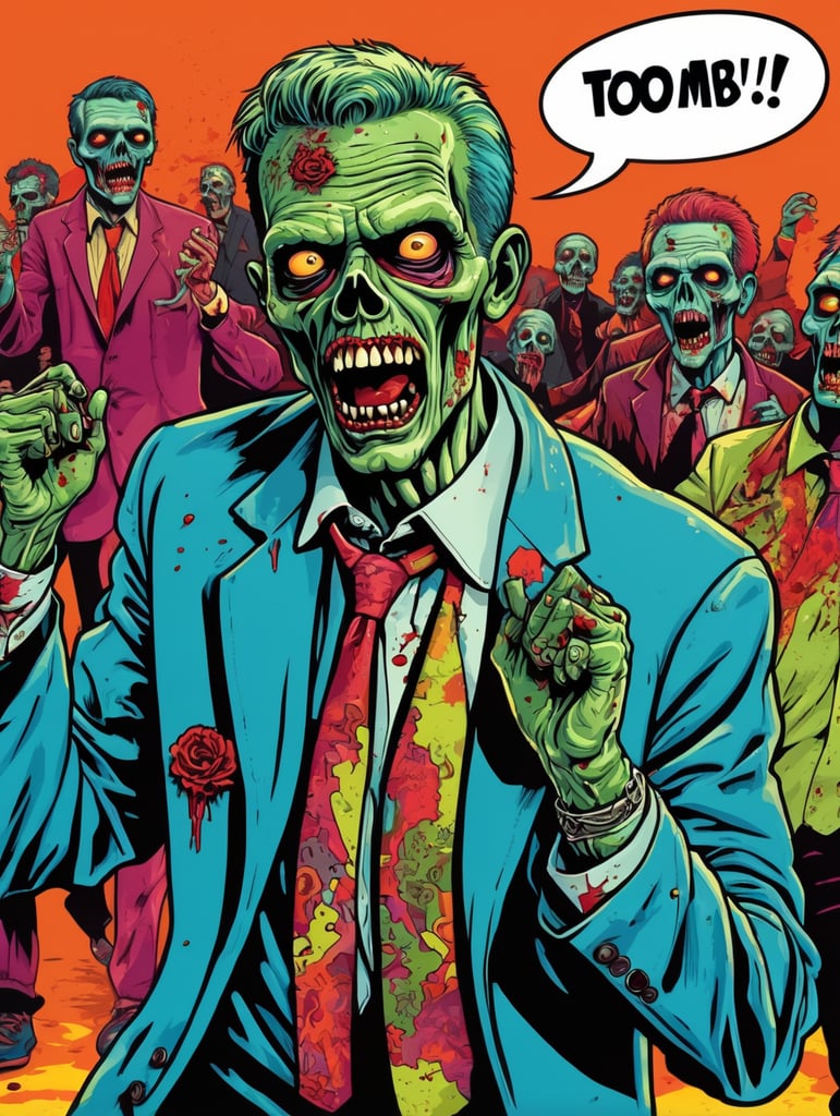 Pop art illustration, sticker, zombie dancing