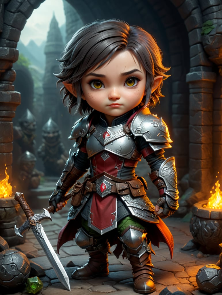 cute rogue character, dungeon and dragons, chibi, plain background