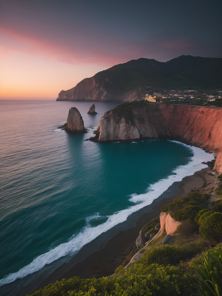 Blurry landscape of the pink sea at dawn