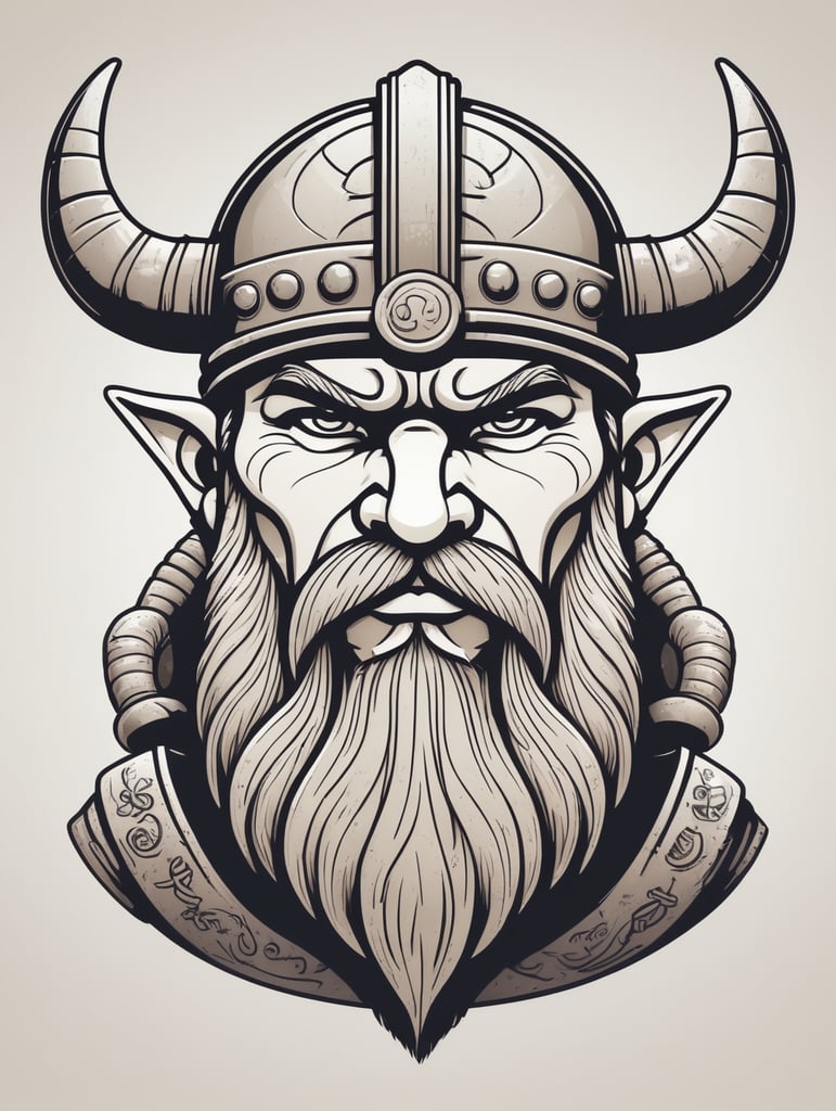 draw a single viking stylistic simple line character with cartoon style holding a shrimp and a mug of beer