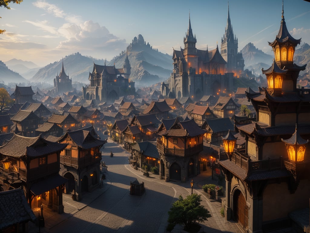 The streets of Baldur's Gate, 3D video game, atmosphere, octane render, depth of field, unreal engine 5, vibrant color, trending on artstation, ultra high detail, ultra realistic, cinematic, focused, 8k