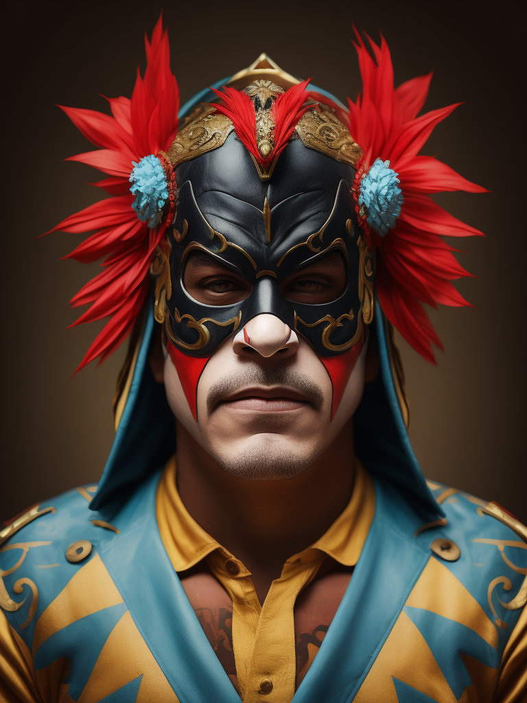Portrait of a masked mexican wrestler, Vivid saturated colors, Contrast color, studio photo, professional photo, Rich colors, Detailed image