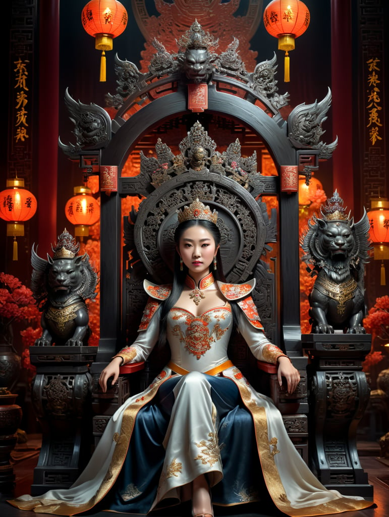 a chinese princess sitting in a throne