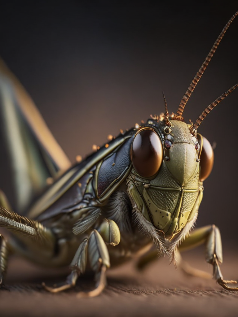 Grasshopper macro photography, close-up, high-quality details, deep focus, professional shot