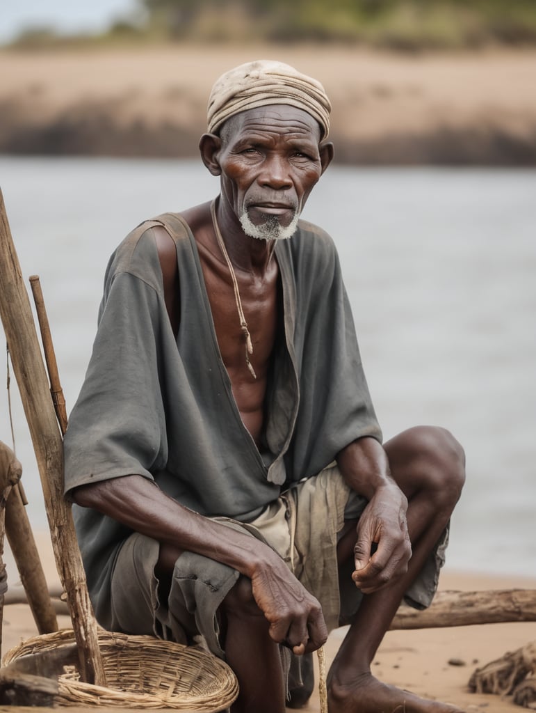 An old and poor African fisherman. His name is Nyamgontho son of ombare