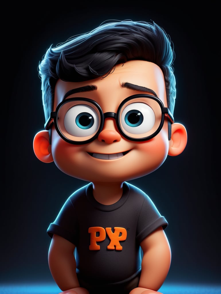 young cartoon character with black glasses, cartoon, isolated, black background