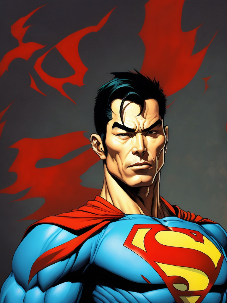 Chinese Superman, Hero Portrait, Comics, Marvel, Horror, USA, style of Richard Corben