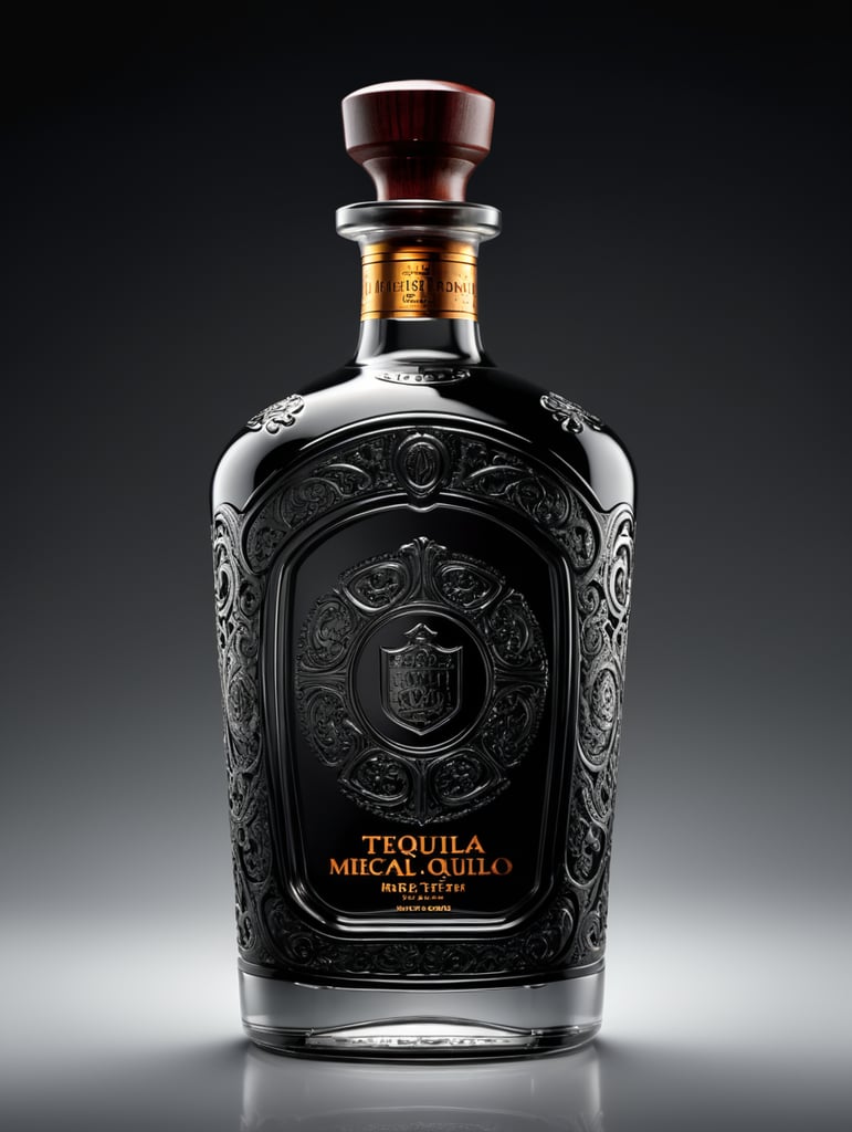 Botella minimalista para tequila o mezcal premium alta y delgada