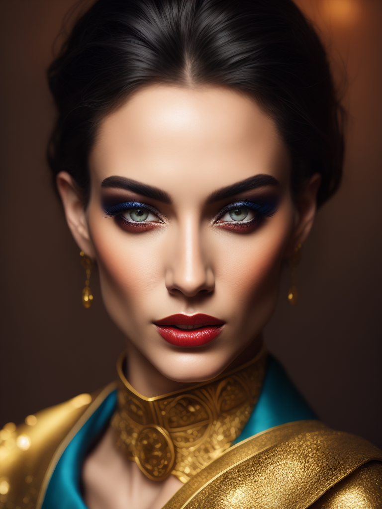 Portrait of Venera, bright and saturated colors, elegant, highly detailed, vogue, fashion magazine, sharp focus, Bright expressive makeup, Dramatic Lighting, Depth of field, Incredibly high detailed, blurred background