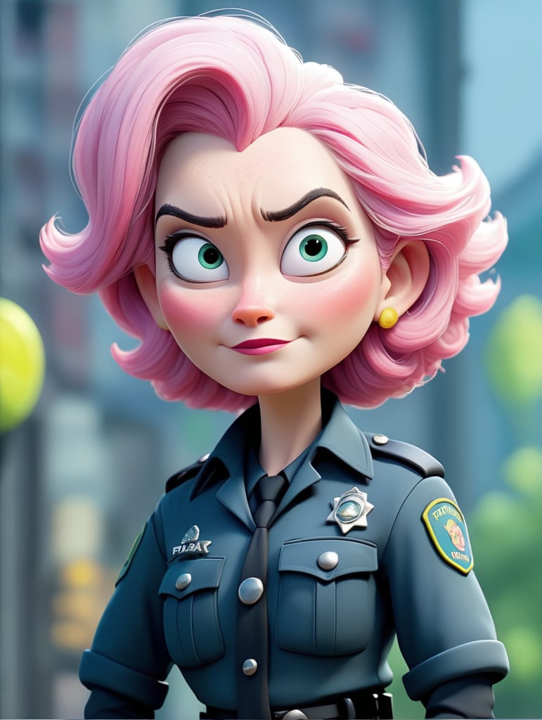 a female police officer with white hair and pink hair