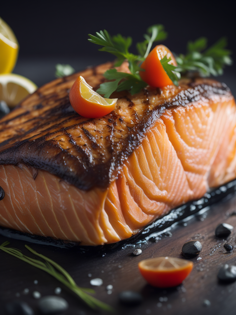 macro photography of a grilled salmon