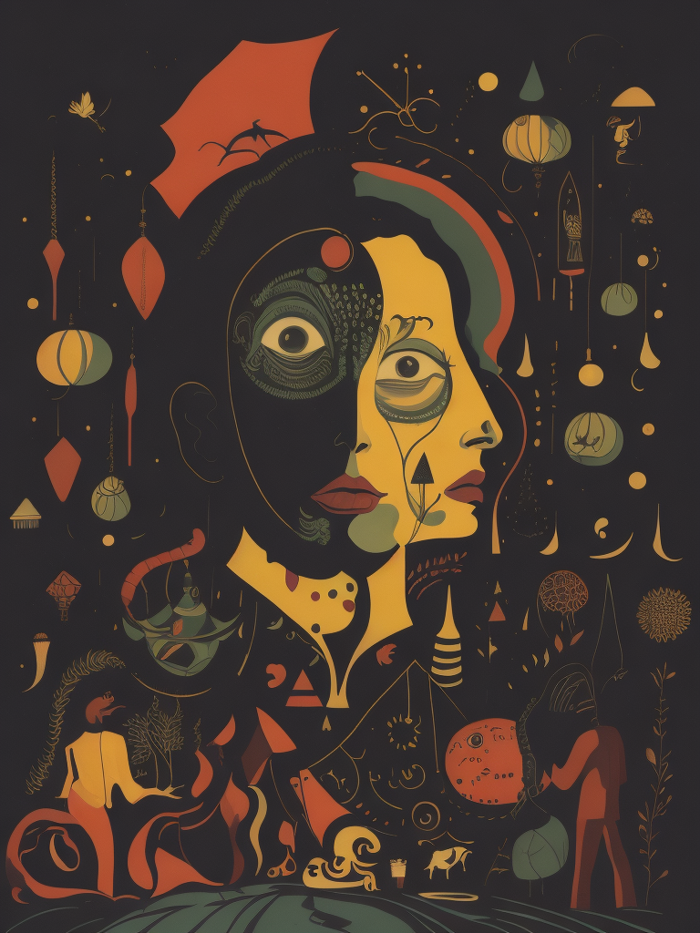 cinematic realism, surrealist art, The Treachery of Images, vibrant colors, artwork by Victor Brauner, Victor Moscoso