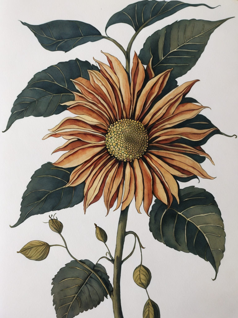 Ashoka Tree Flower, Leaves, Pod, and Seed ,Northern Renaissance,watercolor , gouache, papercraft, fading border,by Martin Schongauer and Maria Sibylla Merian