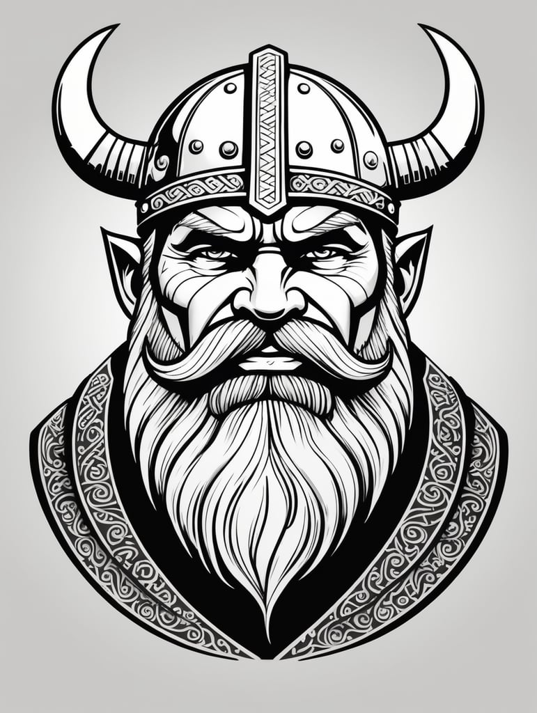 draw a single viking stylistic line character with cartoon style