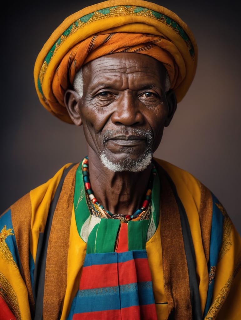 Portrait of Malian wearing traditional clothes, an elderly man, a farmer