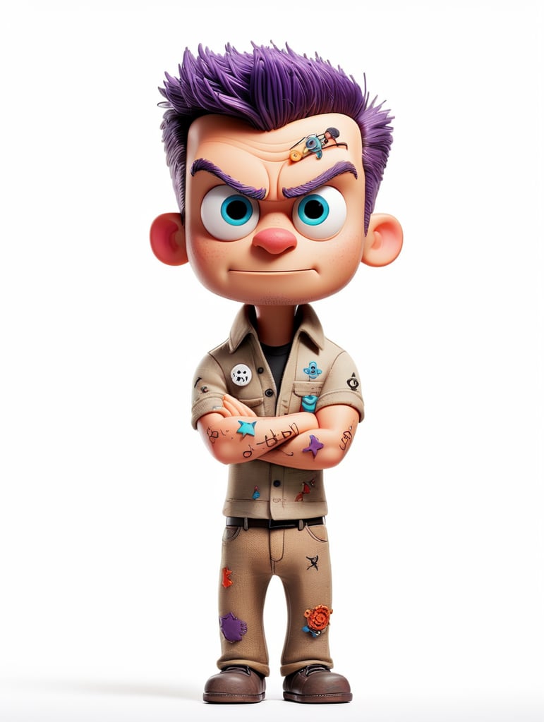 white background voodoo doll basic pins stitched (man) happy