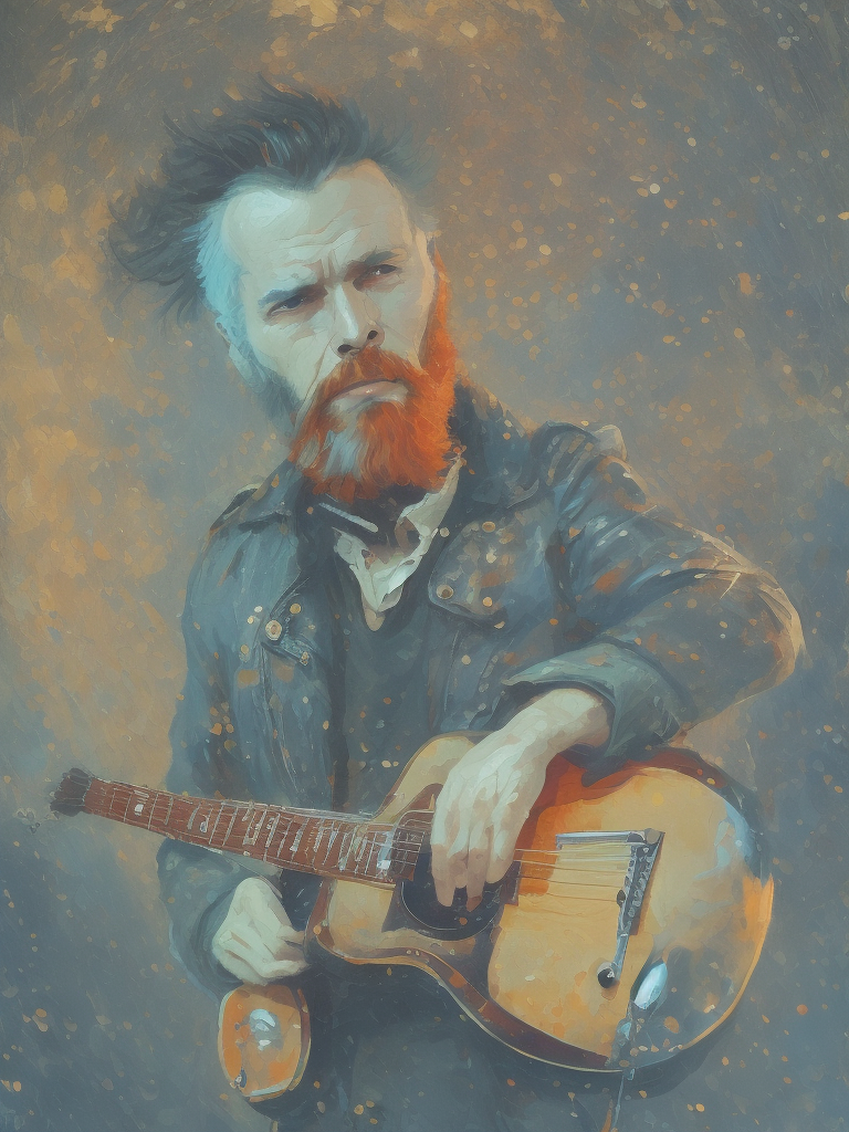 Rock star vincent van gogh on stage with his band at a big festival under Starry Night, oil painting van gogh style, big brush strokes