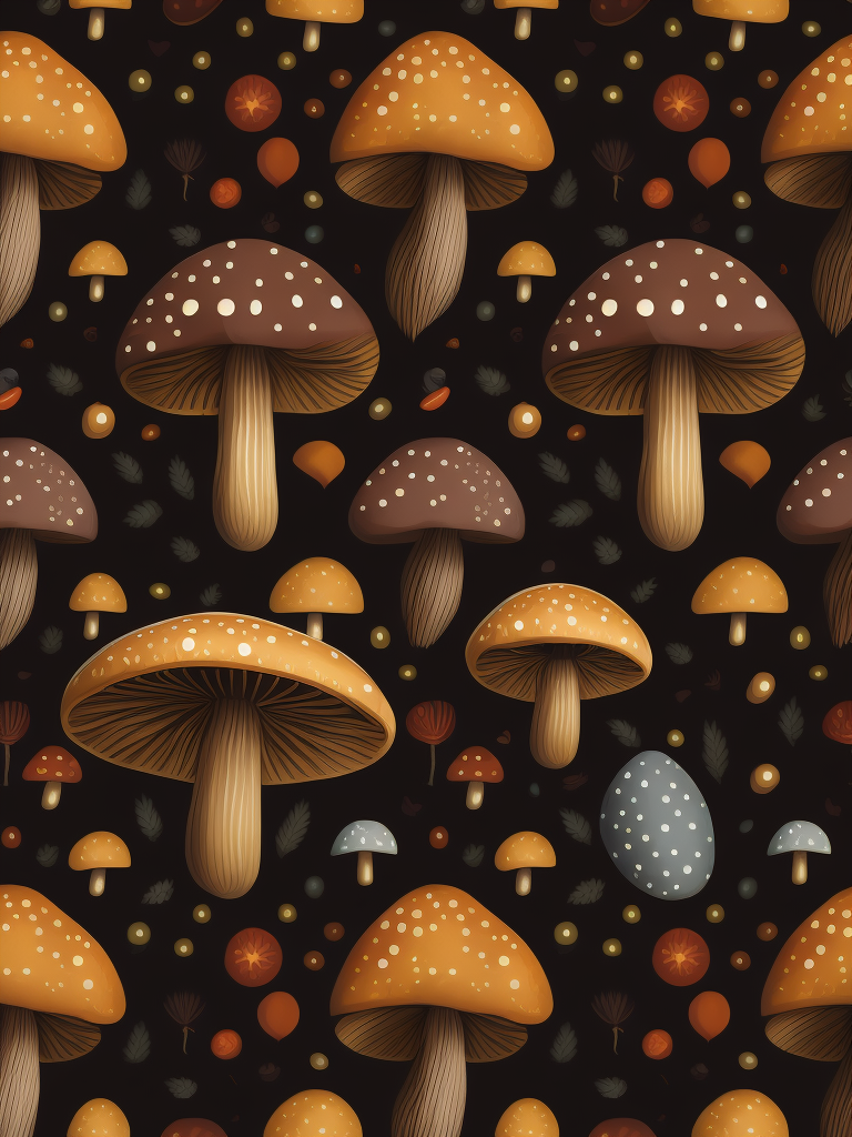 Traditional hand drawn cute funny mushroom with vibrant colors, sets seamless pattern, conceptual unique elegant shapes pattern