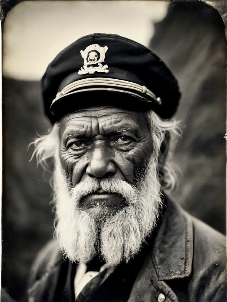 a wet plate photograph of a grizzled old sea captain