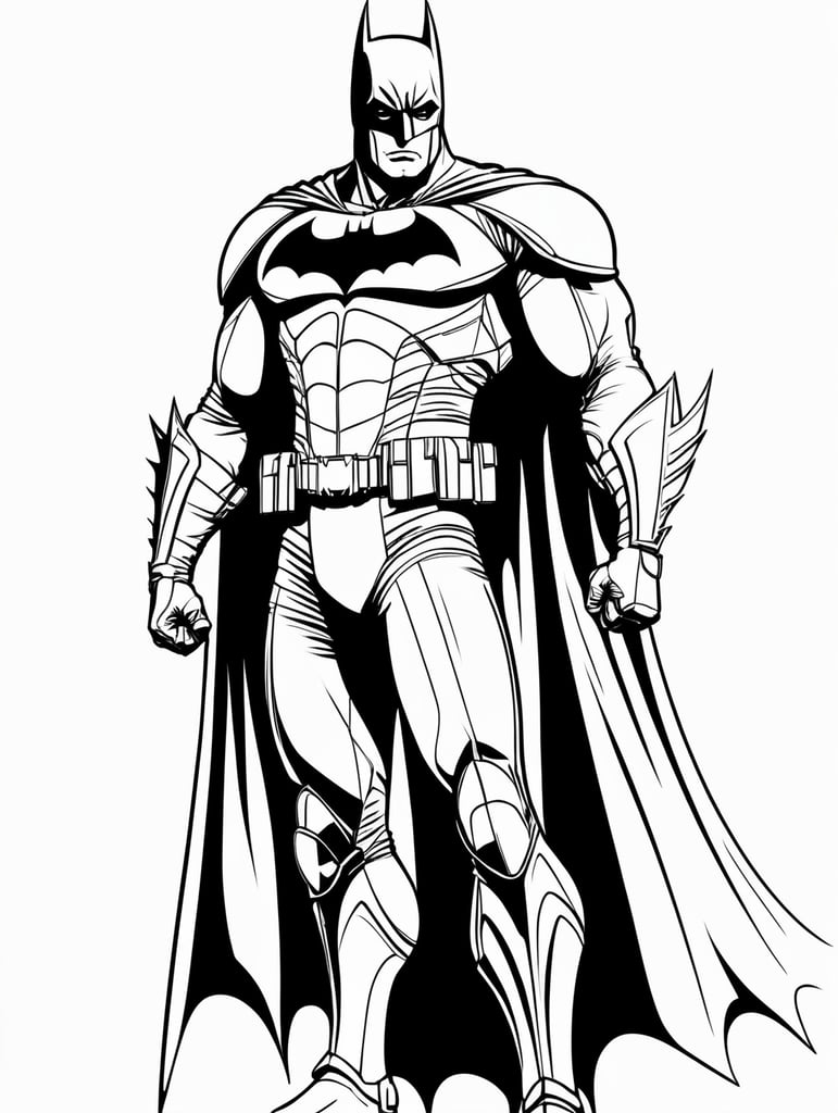 Batman, in the style of basic simple line art vector comic art on white background