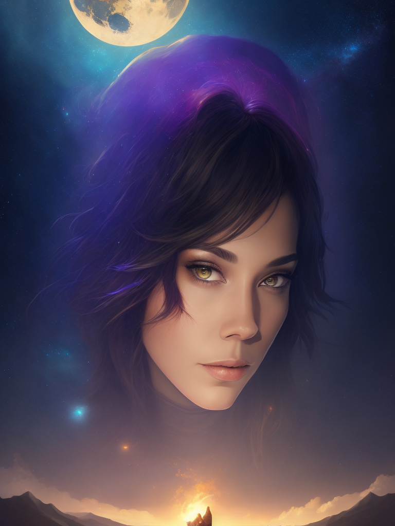 Design a fantasy book cover in the style of Kelly Ritchie using digital illustration. Take inspiration from Kelly Ritchie's minimal yet captivating backgrounds. Create a scene with a mesmerizing night sky filled with swirling nebulae and distant constellations. Add enchanting motifs such as glowing crystals and ancient ruins scattered across the landscape. Color temperature: Deep blues and purples, evoking a sense of mystery and magic. Lighting: Gentle moonlight casting subtle highlights on the stars and motifs. Atmosphere: Enchanting and otherworldly, drawing viewers into a realm of fantasy. --v 5 --stylize 1000