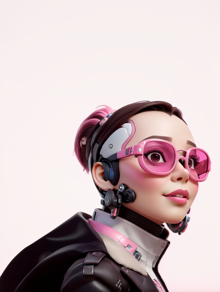 cyborg android, dressed in pink glasses and a leather jacket
