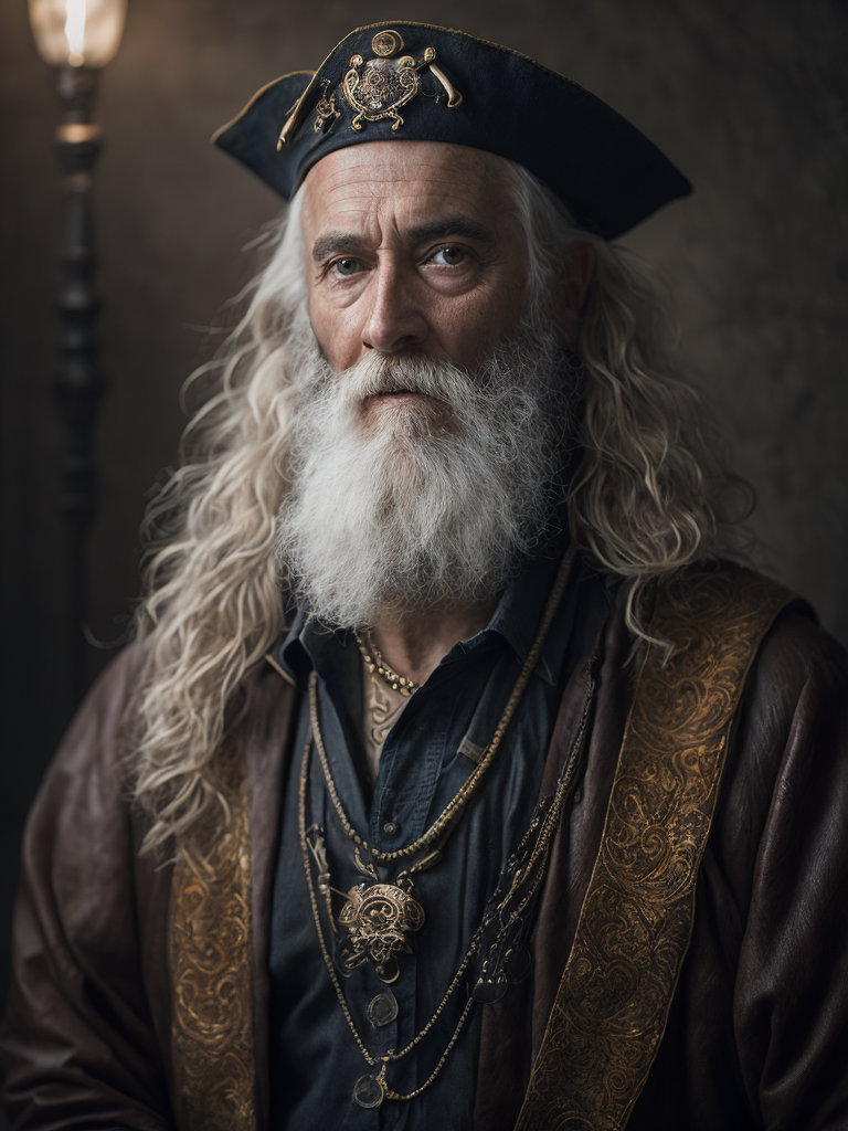 old pirate with octopus beard, dark scene, dark atmosphere, epic shot, sharp on details