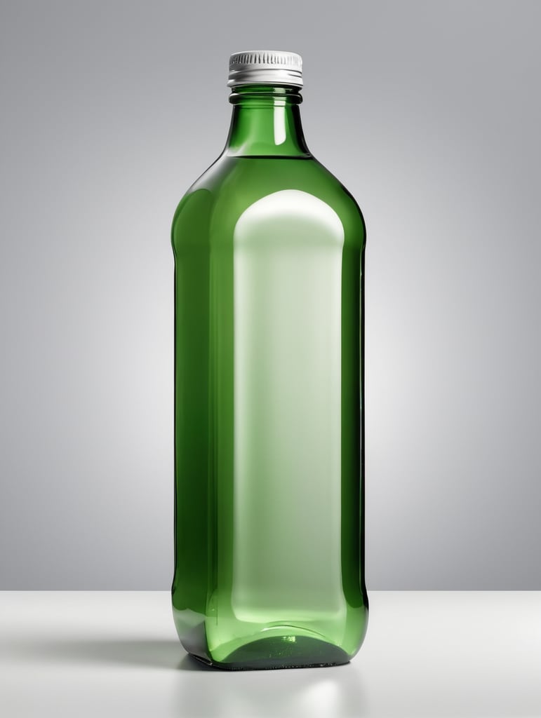 square Green glass bottle with mineral water mockup, no label, isolated, grey background