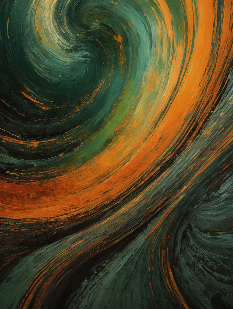 Abstract swirling patterns of green and orange hues blending seamlessly, creating a vibrant and dynamic visual. Use these captivating paint textures as a foundation for your brand's supporting backgrounds, exuding a sense of creativity and fluidity. The view from the top offers a unique perspective, capturing the essence of liquid movement and energy