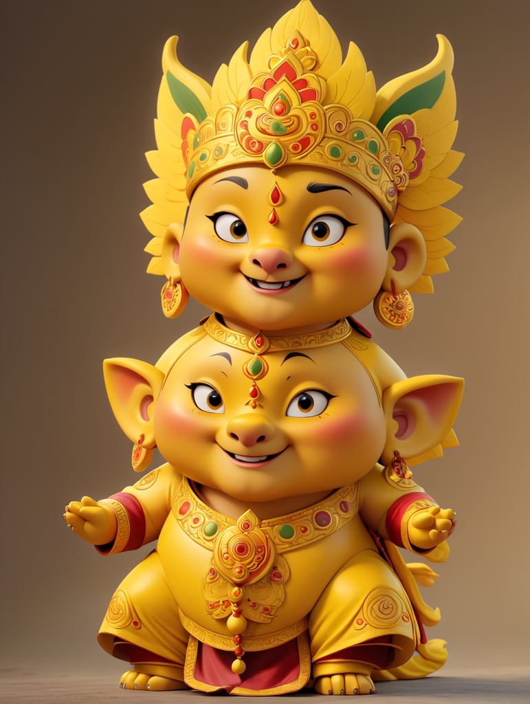 A full body portray of the Tibetan deity the Yellow Jambala, Ever majestic, serene, and bright.