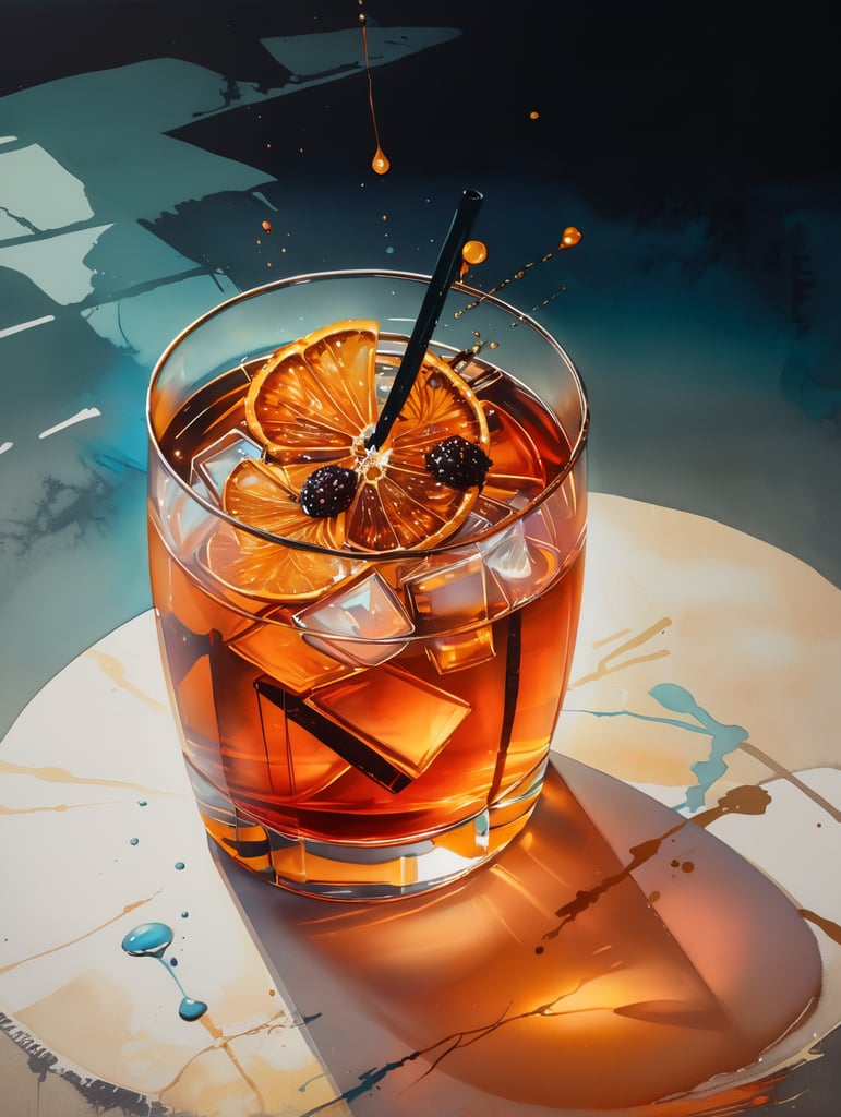 Gin cocktail with dried fruit slices, salted glass rim, mood lighting