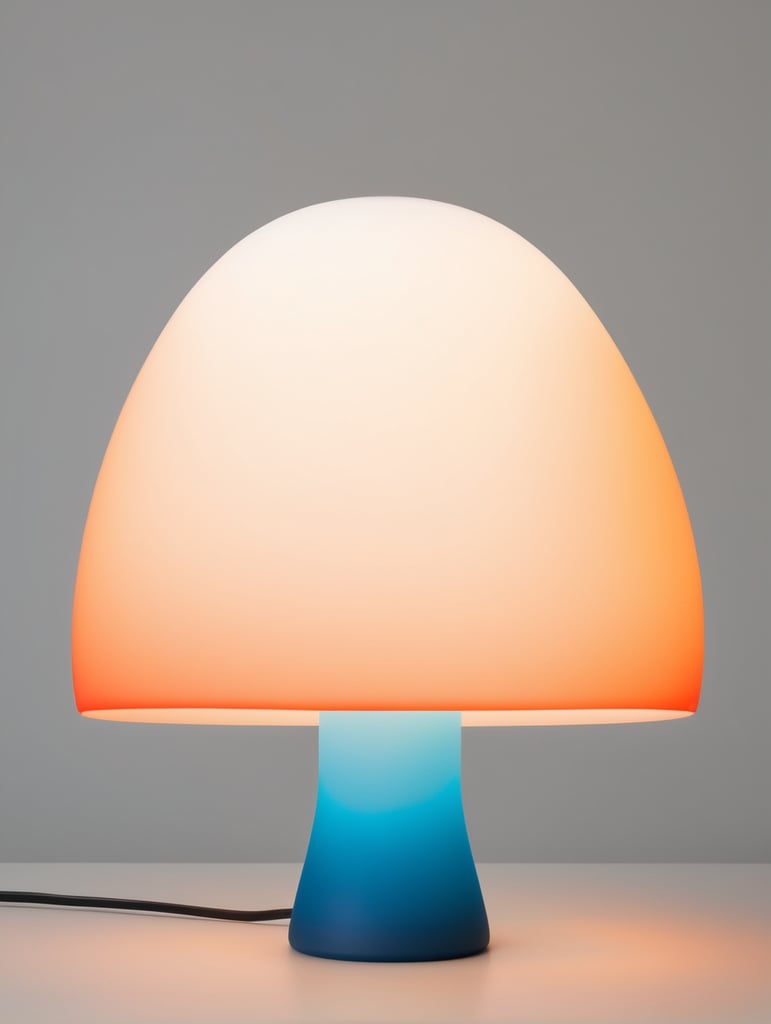 A contemporary minimalist semi-translucent silicone lamp with vibrant cyan blue and orange gradient colors as if designed by hi studio.