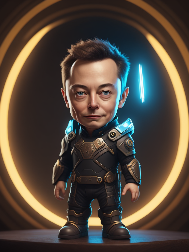 chibi art, glowing eyes, Elon Musk, full height