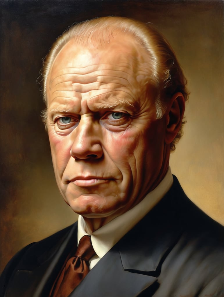 Portrait of Gerald Ford by Rembrandt Harmenszoon van Rijn, sad face, America, so sorry