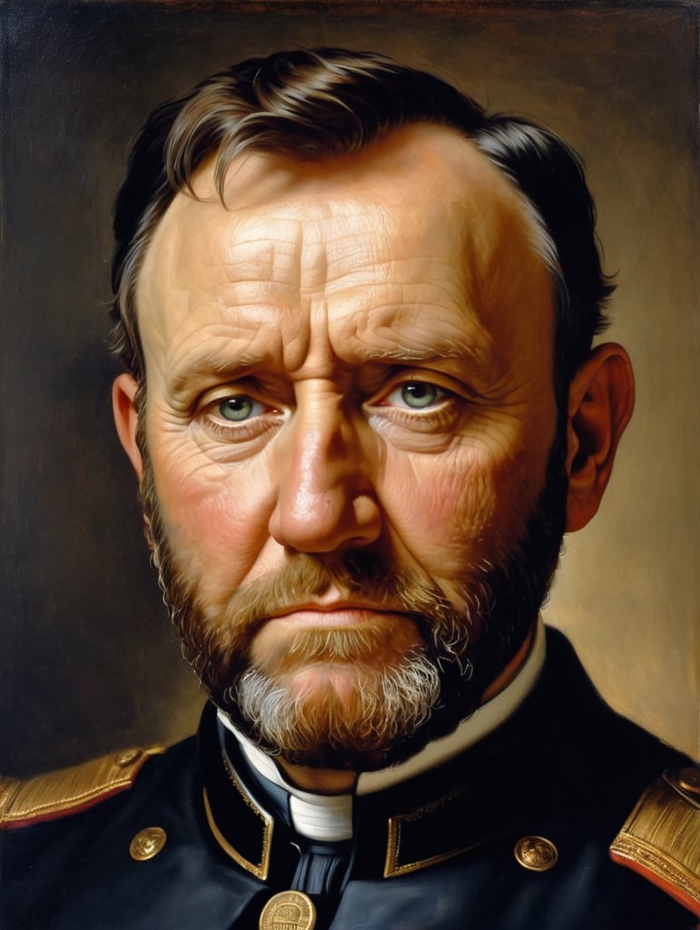 Portrait of Ulysses S. Grant by Rembrandt Harmenszoon van Rijn, sad face, America, so sorry