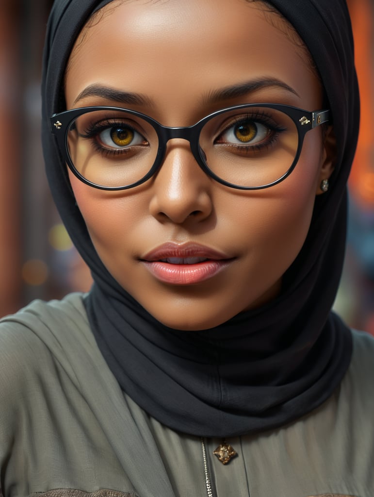 cute black hijab woman with glasses