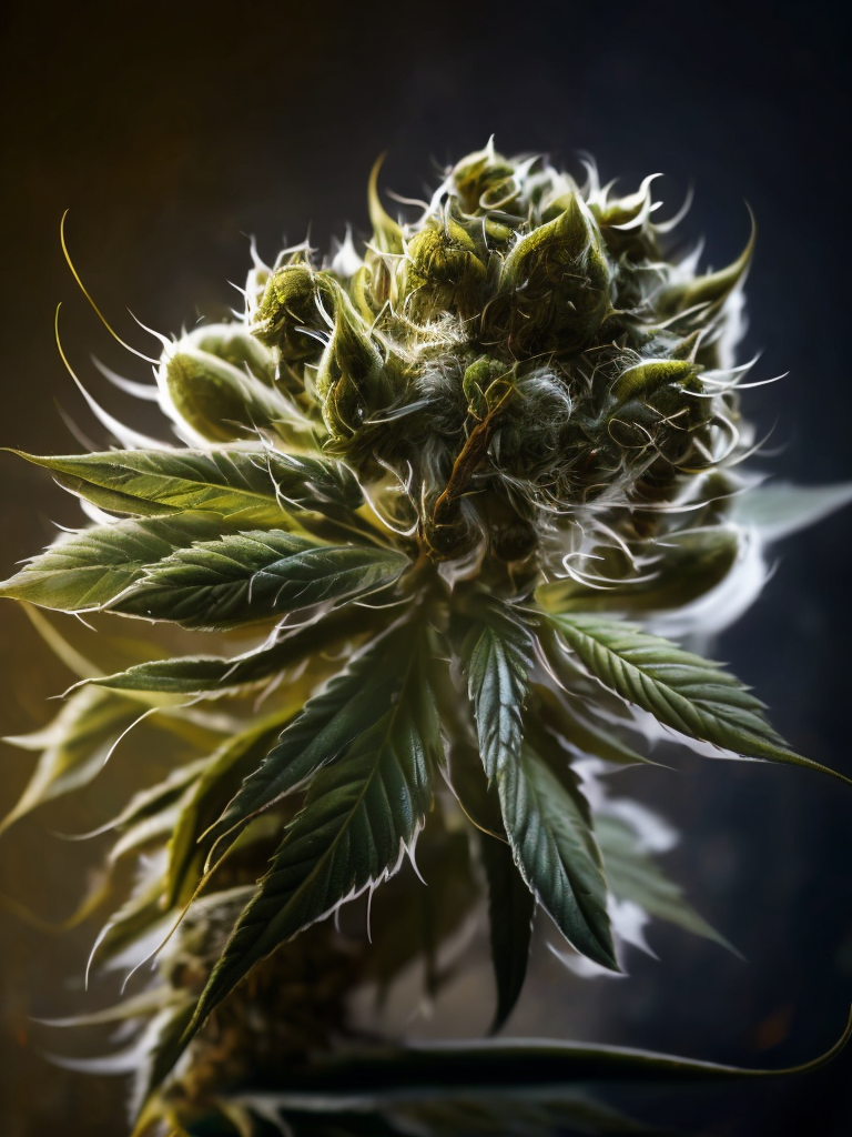 A macro photo of a cannabis flower, macro photography, close-up, high-quality details, deep focus, professional shot