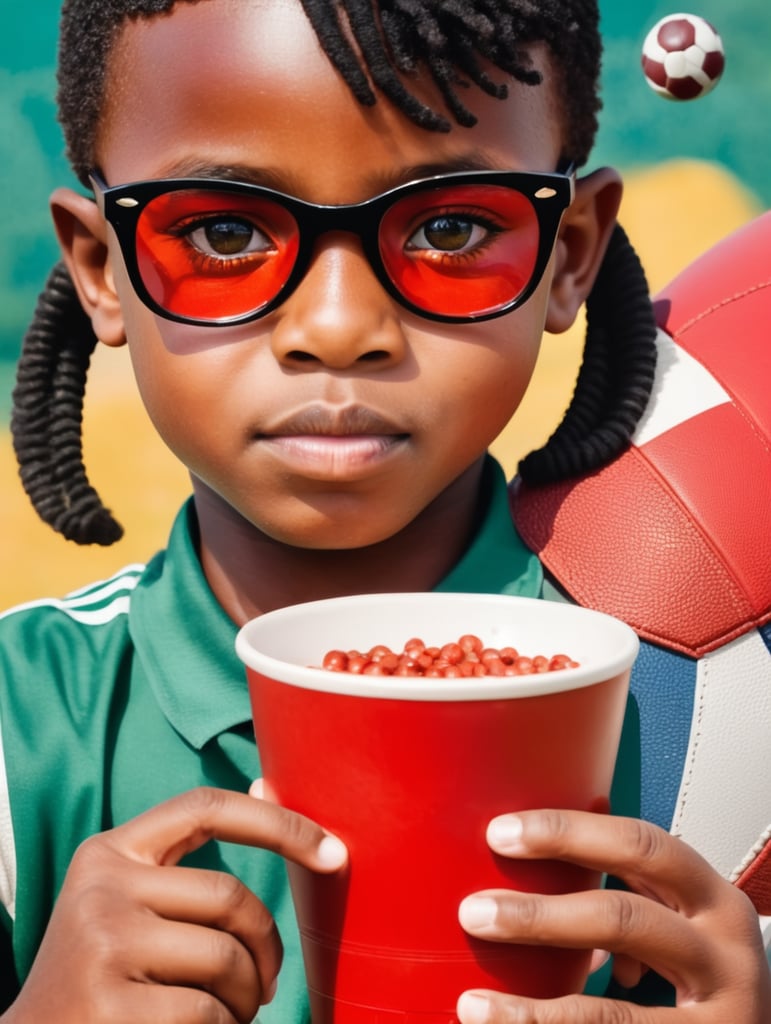 Show picture showing a black boy playing football in Africa
