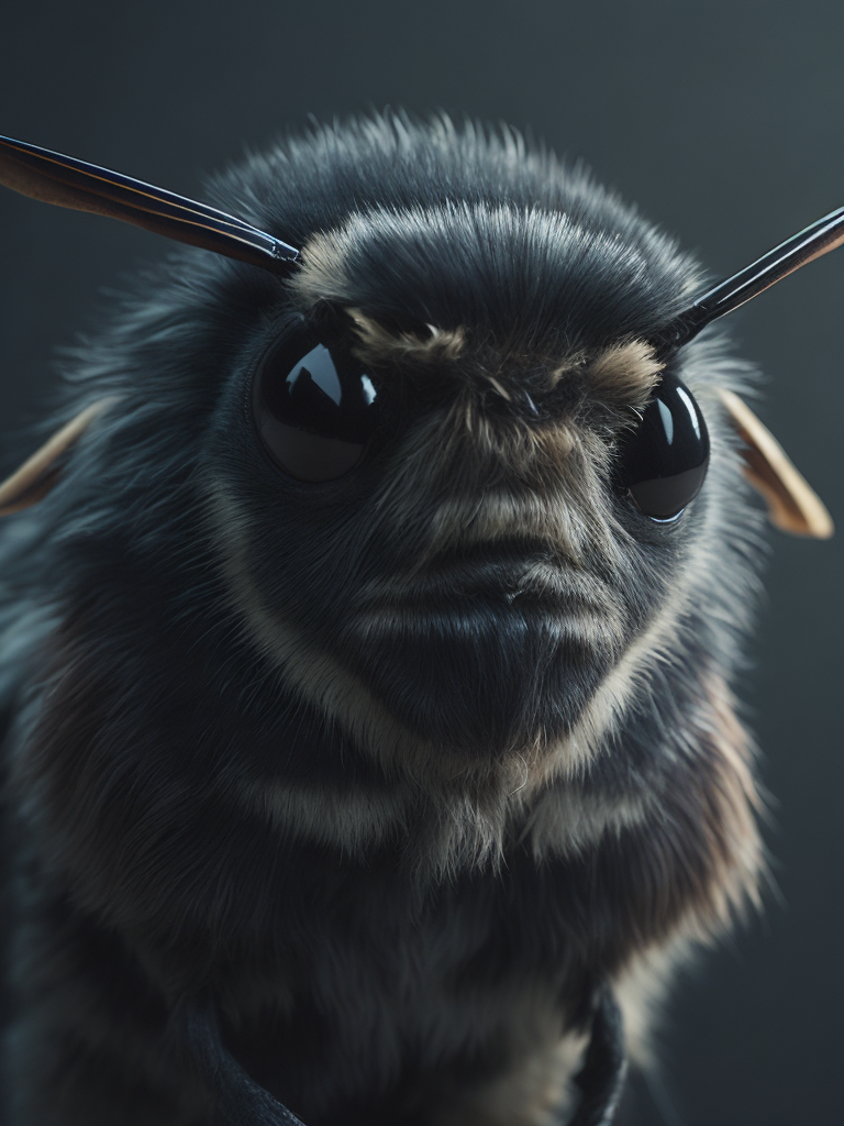 bee, close-up, side view, dramatic lighting, vibrant colors, color gradients, depth of field, incredibly highly detailed, artistic precision, clear details