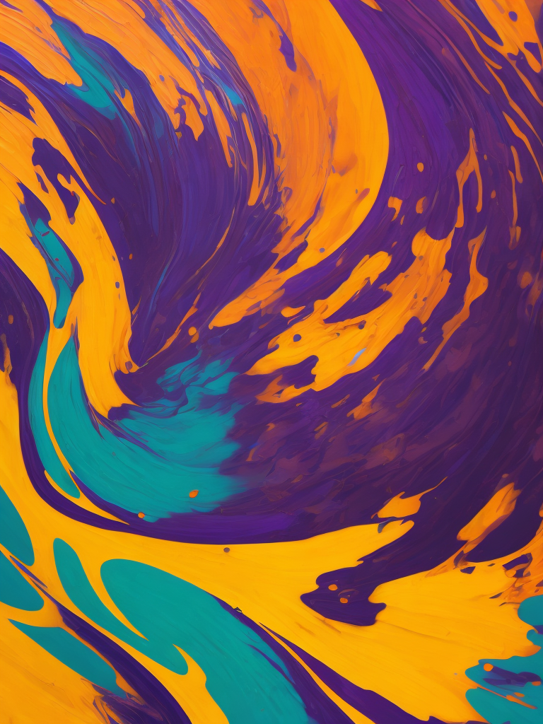 Two paint mixing texture, purple and yellow paint, pattern, background, top view, liquid