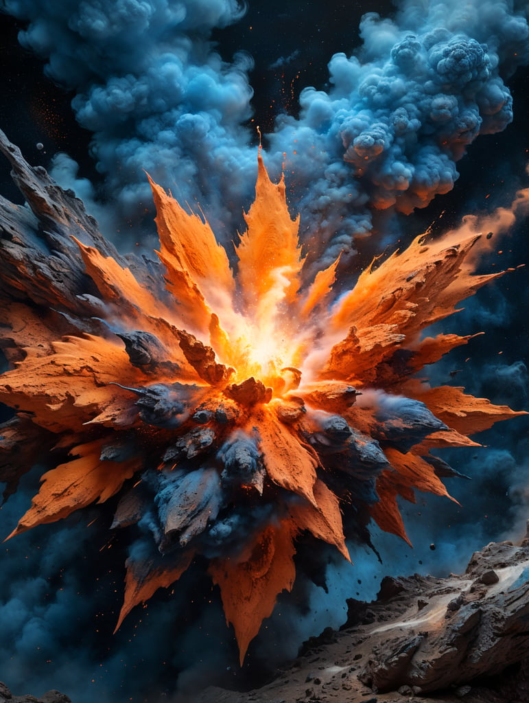 Orange powder explosion in blue galaxy